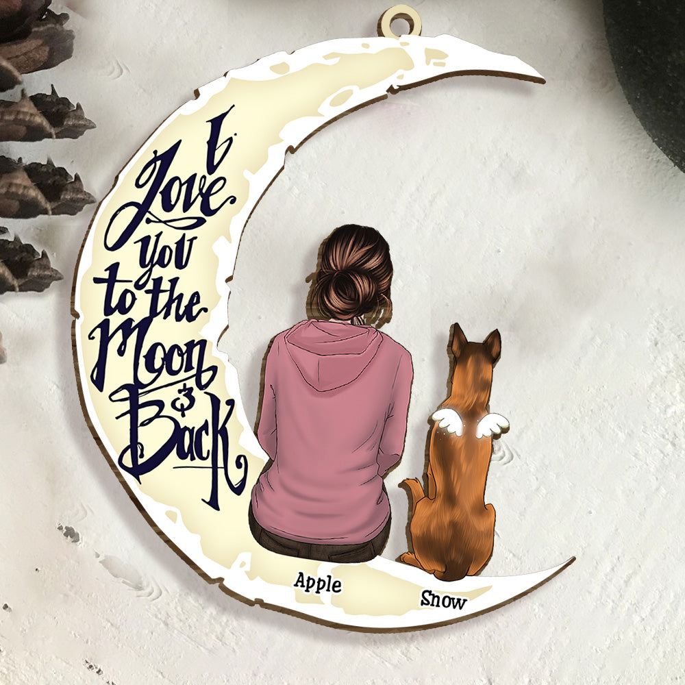 Personalized I Love You To The Moon And Back Dog Memorial Wood Ornament Cutout AE
