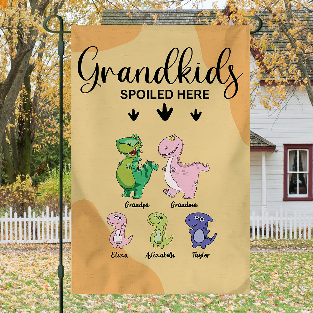 Grandkids Spoiled Here- Funny Personalized Garden Dinosaur Flag AD