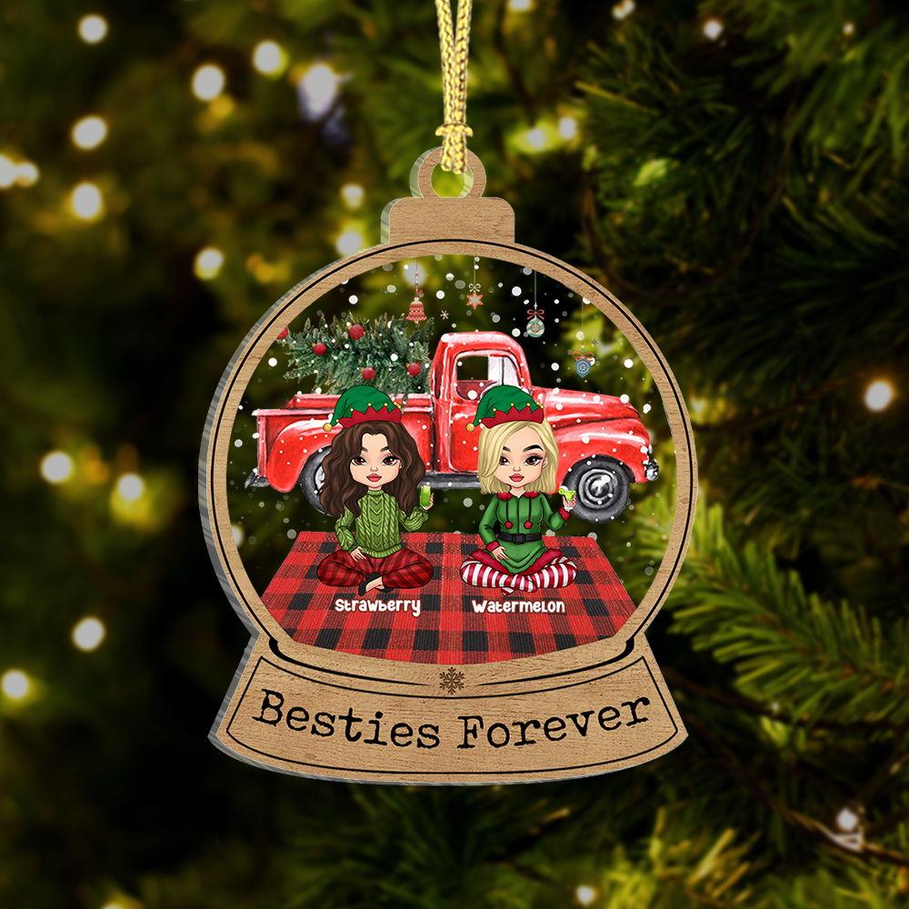 Personalized Besties Friends Forever Printed Acrylic Ornament, Christmas Gift For BFF AC