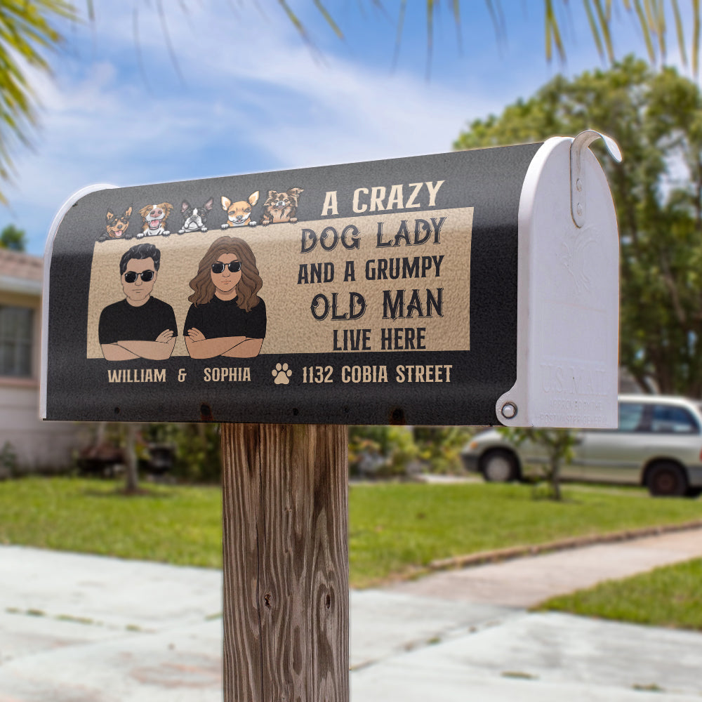 Dog Lady and A grumpy old man live here Magnetic Mailbox Cover, Dog Lover Gift AF