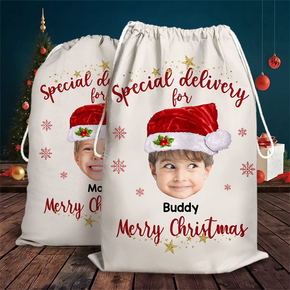 Personalized Face Photo Special Delivery For Christmas Bag, Christmas Gift For Family AB