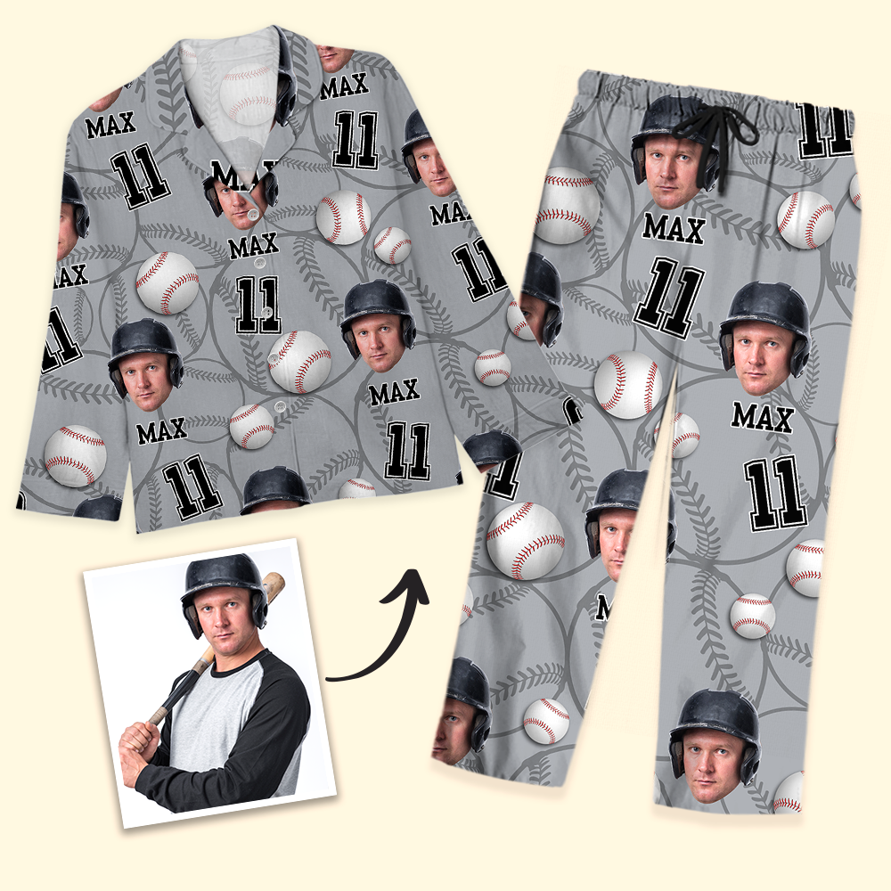 Personalized Upload Photo Custom Face Baseball Sport Pajamas, Gift For Baseball Lover AB