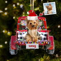 Thumbnail for Upload Photo Dog Cat Christmas Red Truck Printed Acrylic Ornament, Customized Holiday Ornament AE