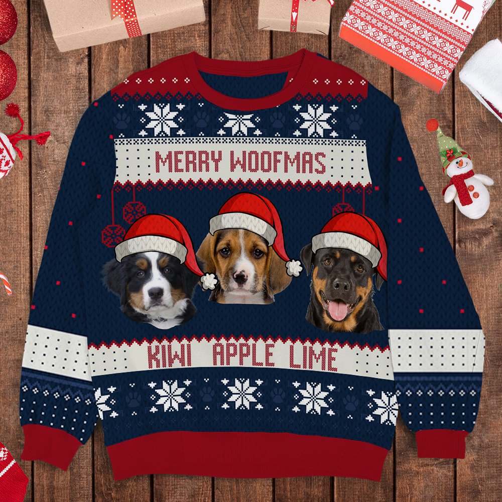 Merry Christmas Pet Photo Ugly Christmas Sweatshirt, All-Over-Print Sweatshirt AB