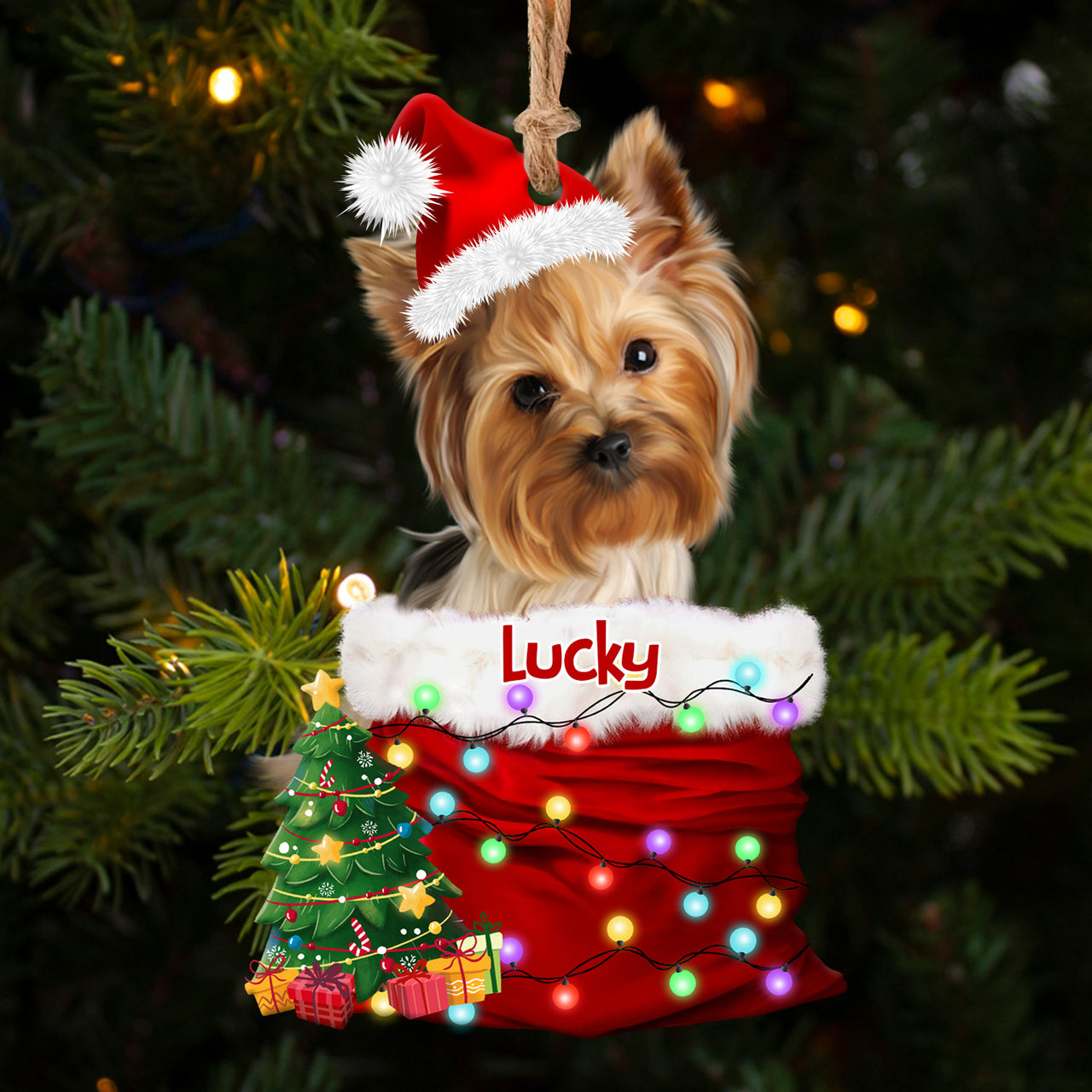 Personalized Upload Photo Dog Christmas Santa Acrylic Ornament, Customized Holiday Ornament AE