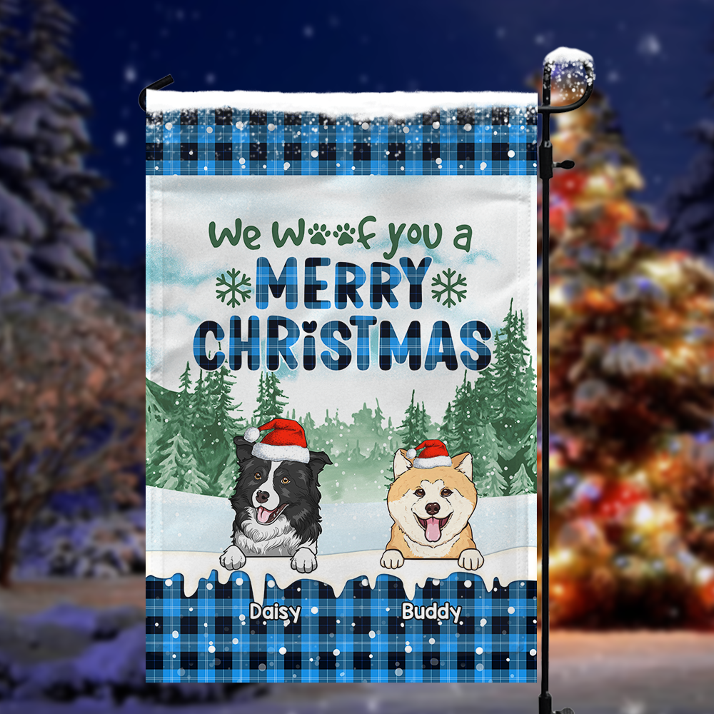 Personalized Christmas Pattern We Woof You Dog Flag, House Decor AD