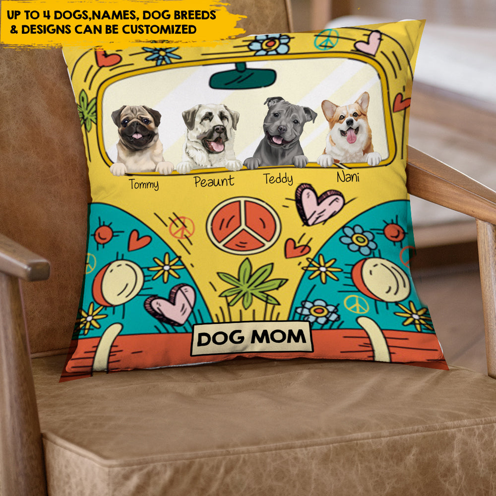 Hippie Dog Mom - Personalized Fluffy Pillow, Gift for Dog Mom, Dog Lovers AD