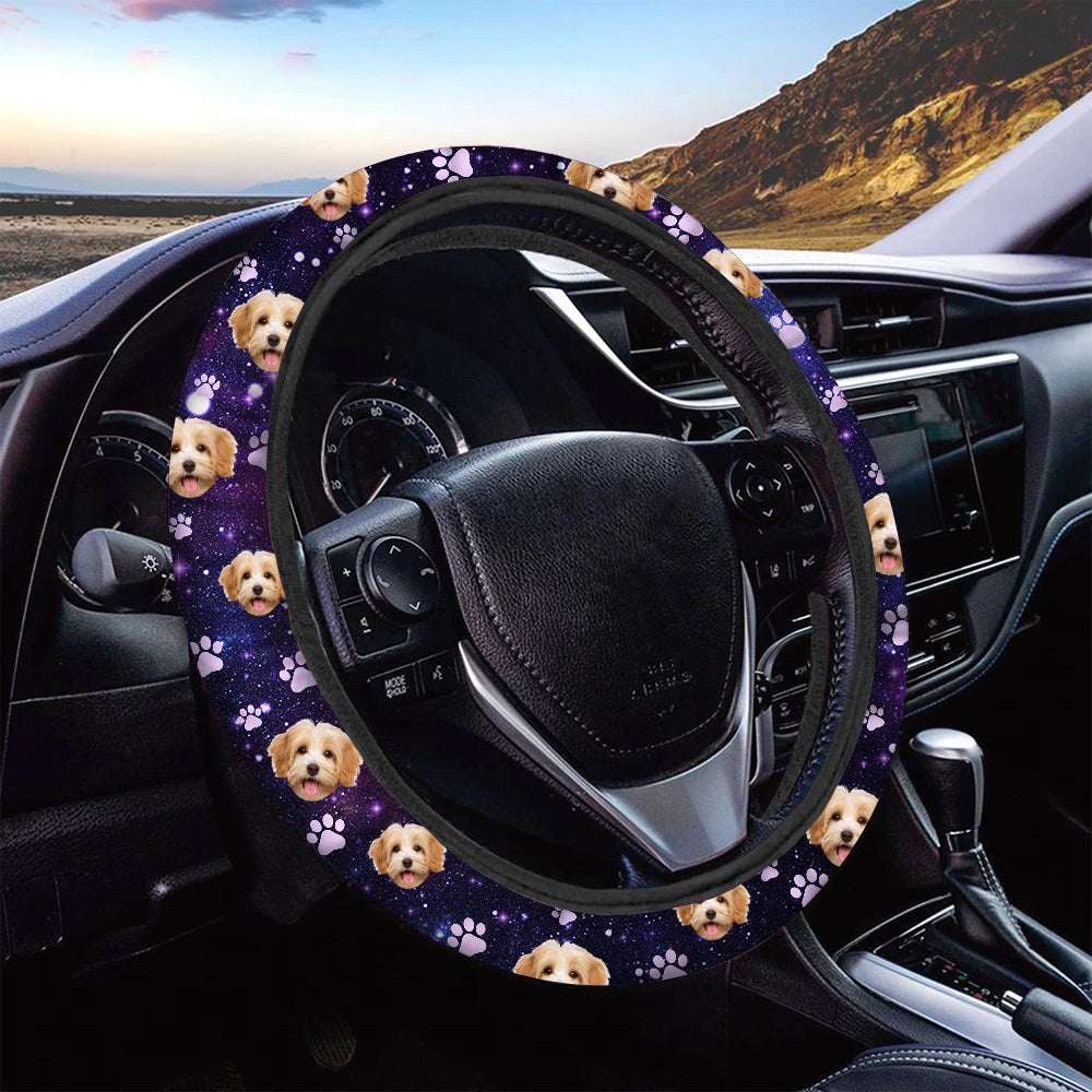Custom Galaxy Dog Cat Photo Car Steering Wheel Cover, Pet Lover Gift JonxiFon