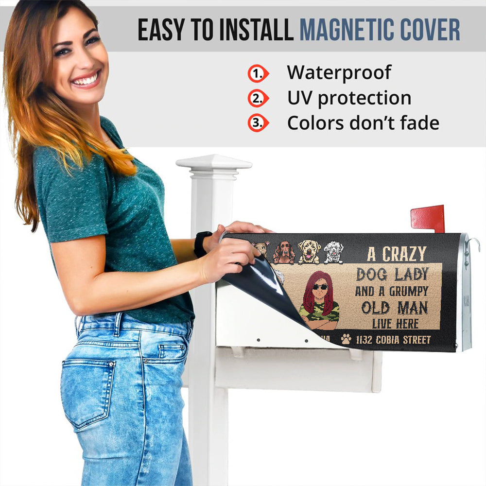 Dog Lady and A grumpy old man live here Magnetic Mailbox Cover, Dog Lover Gift AF