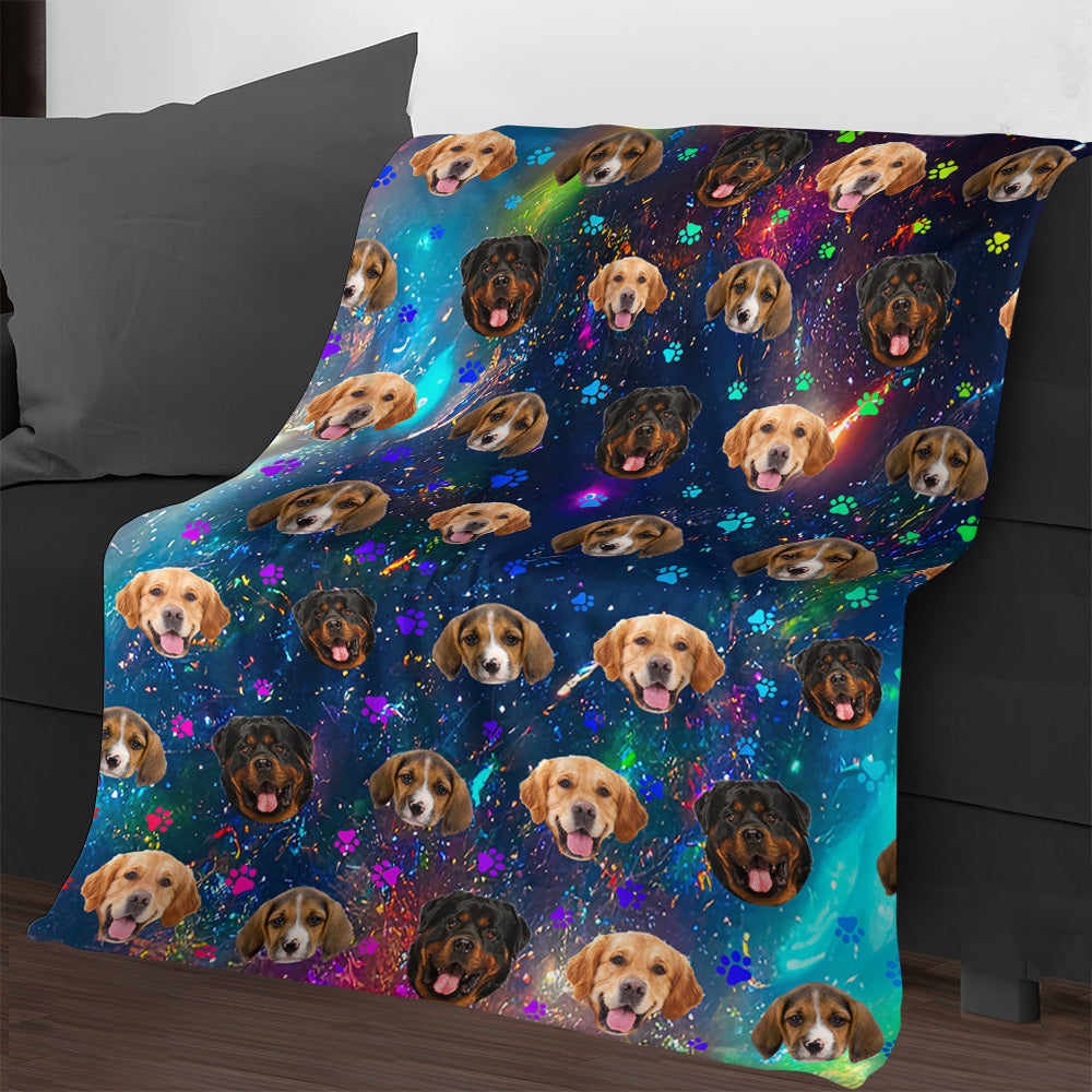 Custom Galaxy With Paws Dog Cat Photo Blanket, Pet Lover Gift AB