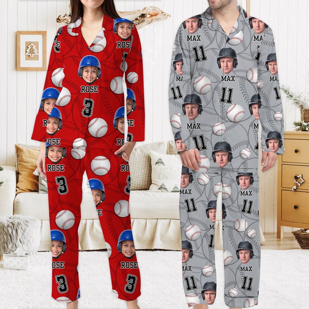 Personalized Upload Photo Custom Face Baseball Sport Pajamas, Gift For Baseball Lover AB