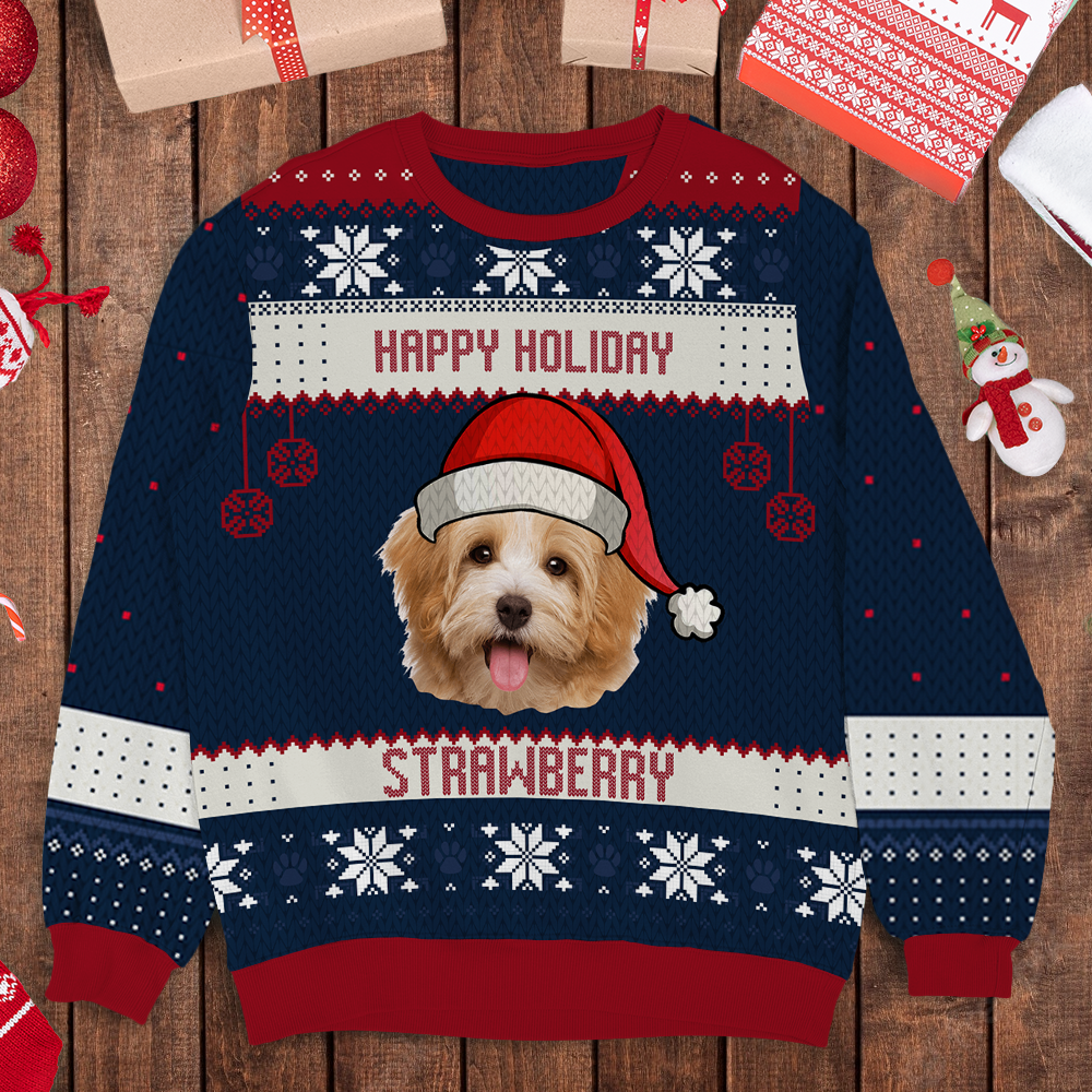 Merry Christmas Pet Photo Ugly Christmas Sweatshirt, All-Over-Print Sweatshirt AB