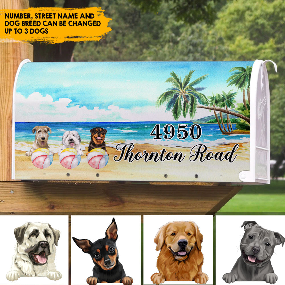 Dog Ball Tropical Beach - Customized Address Mailbox AF