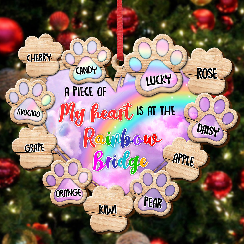 Piece Of Heart At Rainbow Bridge Dog Cat Loss Of Pet Memorial Personalized Wood Ornament Cutout AE
