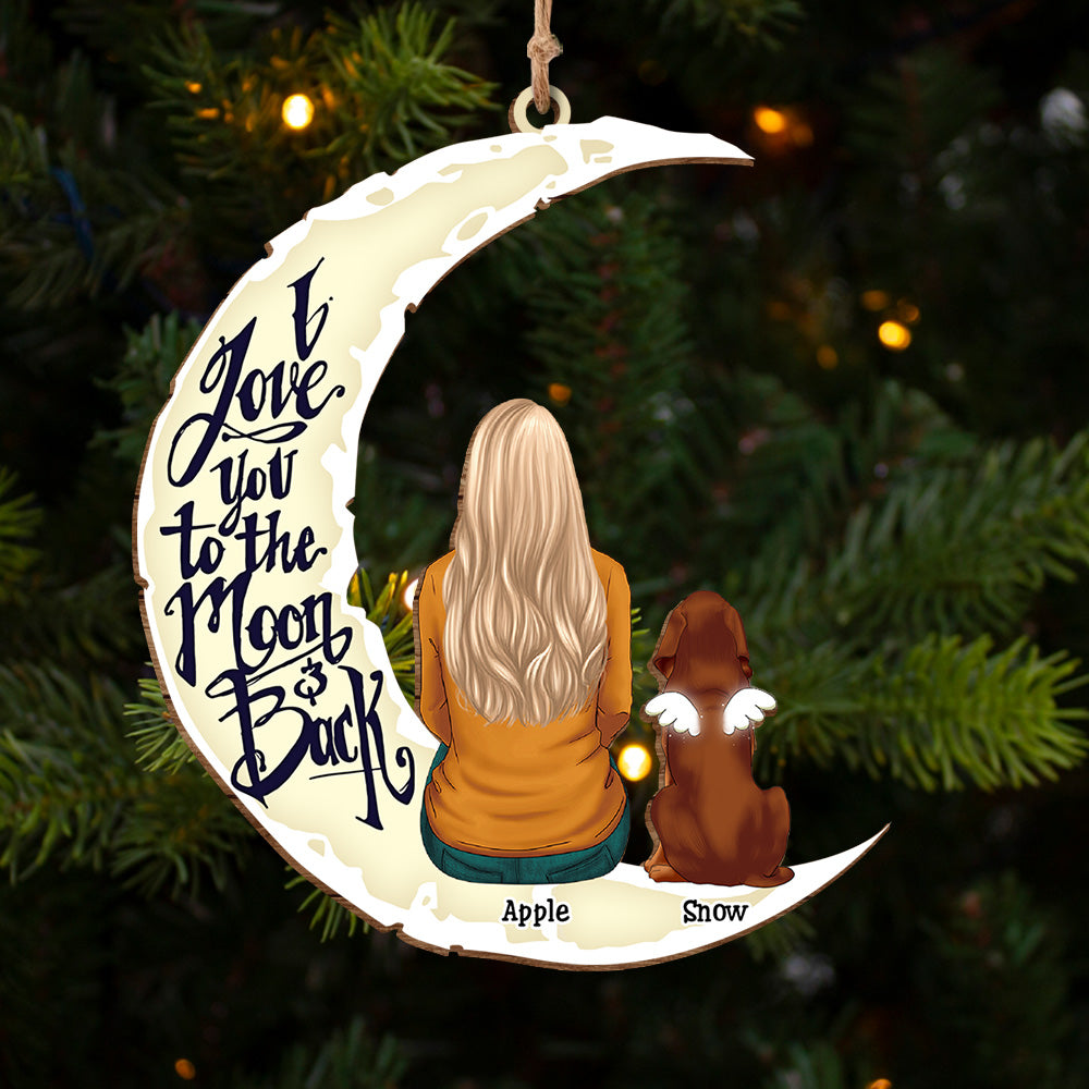 Personalized I Love You To The Moon And Back Dog Memorial Wood Ornament Cutout AE