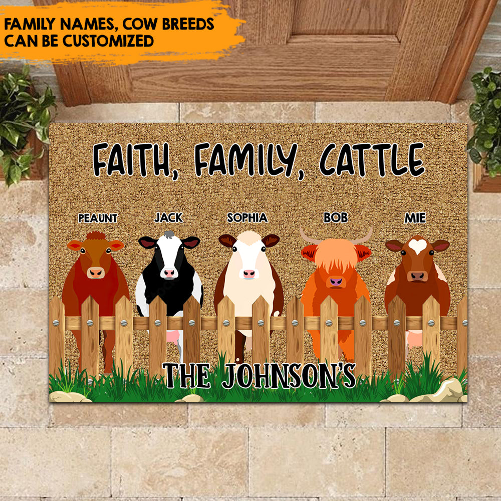 Faith, Family, Cattle - Personalized Doormat, Cow Lovers Gift AB