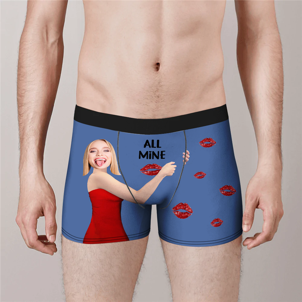 Custom All Mine Face Photo Men's Boxer Briefs, Gift For Him AI