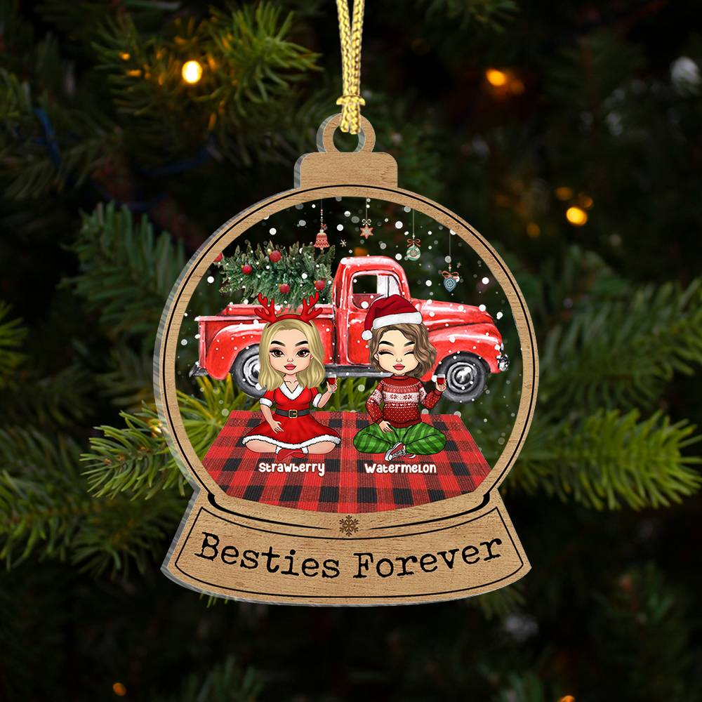 Personalized Besties Friends Forever Printed Acrylic Ornament, Christmas Gift For BFF AC