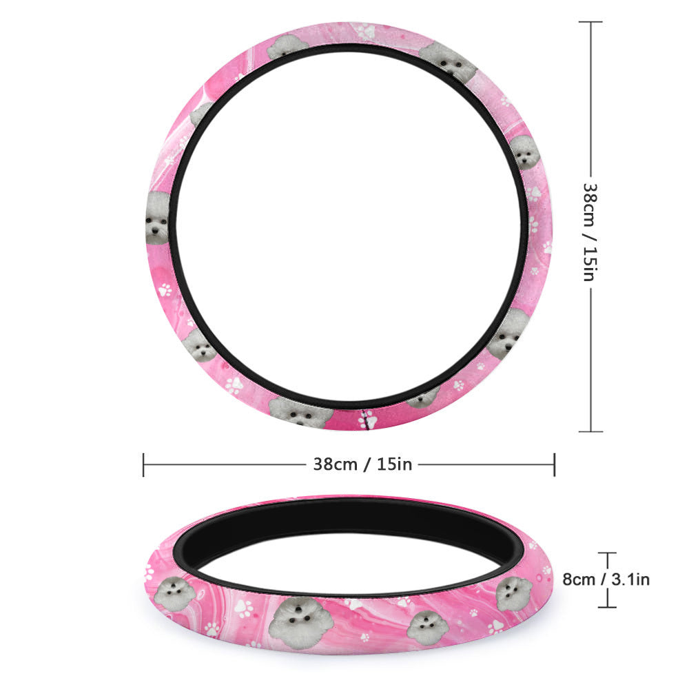 Custom Sparkling Marble Dog Cat Photo Car Steering Wheel Cover, Pet Lover Gift FC