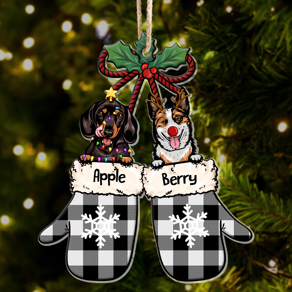 Personalized Dog Peeking Christmas Santa Stocking Wood Ornament, Customized Holiday Ornament AE