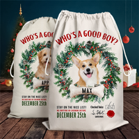 Thumbnail for Custom Dog Photo & Bone With Wreath Christmas Bag, Christmas Gift AB