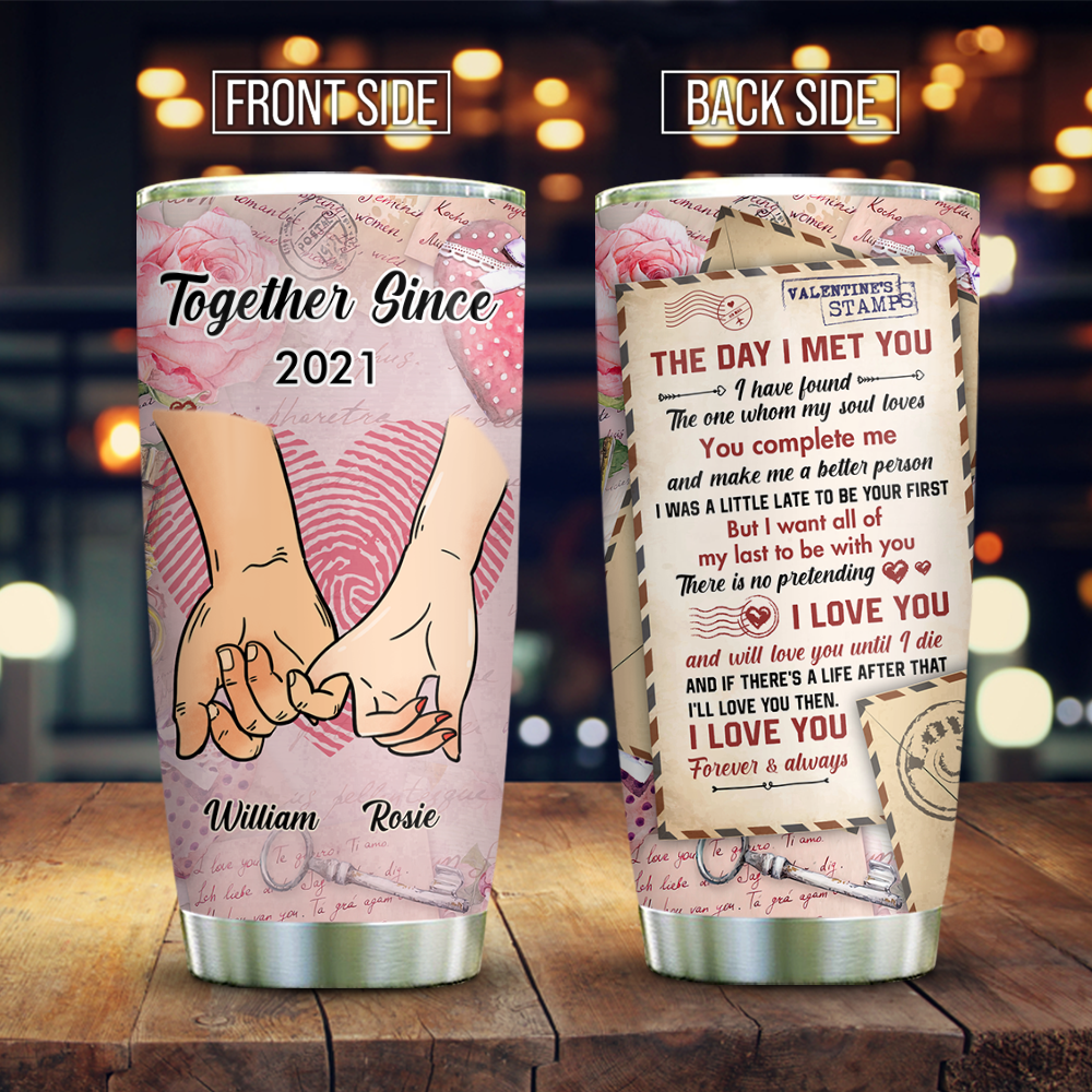Personalized Hand In Hand Vintage Love Letter Couple Tumbler, Valentine's Day Gift AA