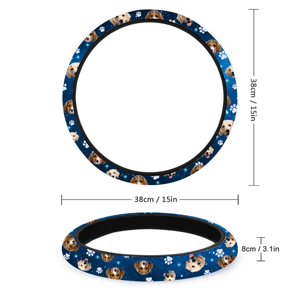 Custom Galaxy Dog Cat Photo Car Steering Wheel Cover, Pet Lover Gift JonxiFon