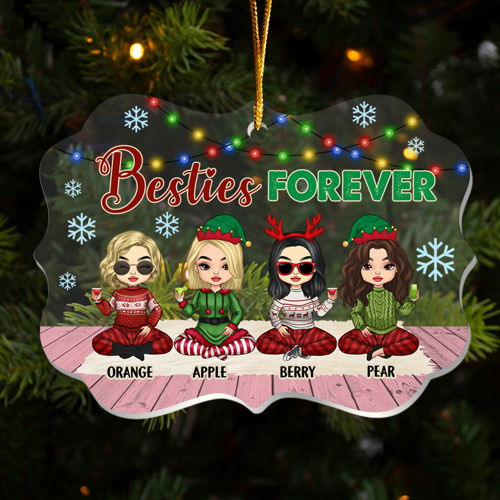 Personalized Besties Friends Sisters Forever Acrylic Ornament, Customized Holiday Ornament AE