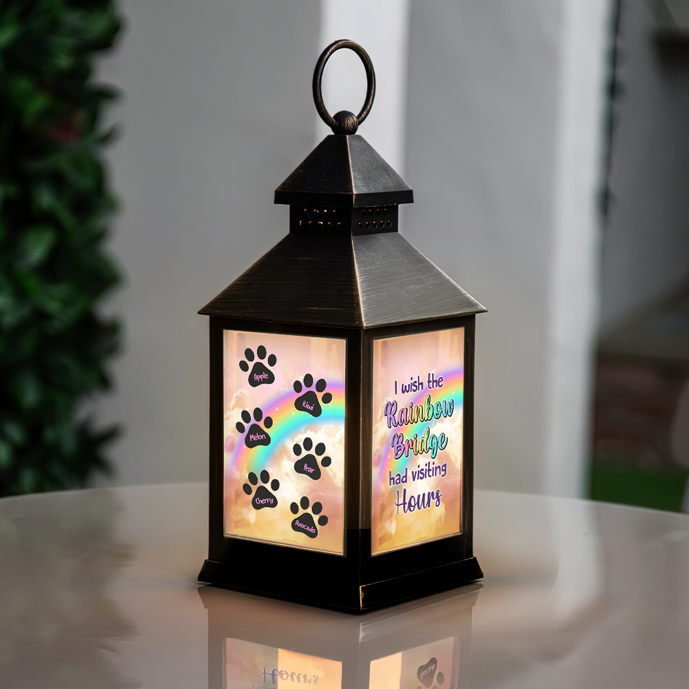 Personalized Dog Cat Memorial Rainbow Bridge Lantern, Sympathy Gift For Pet Lovers FC