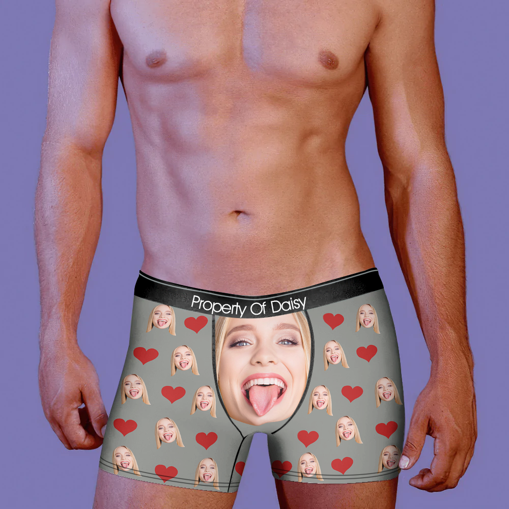 Custom Funny Face Photo With Heart Men's Boxer Briefs, Valentine Gift Ideas For Him AI