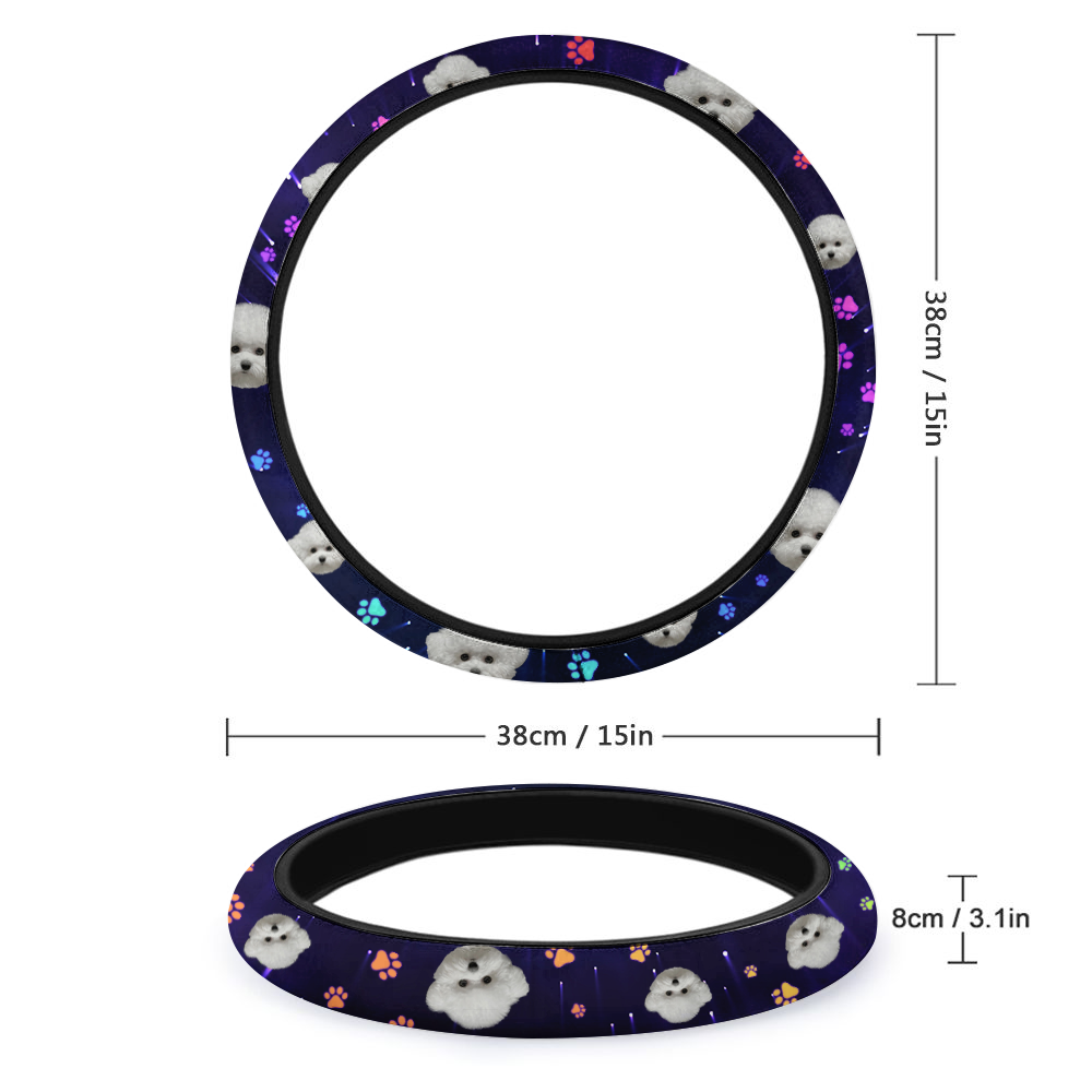 Custom Neon Pawprints Dog Cat Photo Car Steering Wheel Cover, Pet Lover Gift JonxiFon