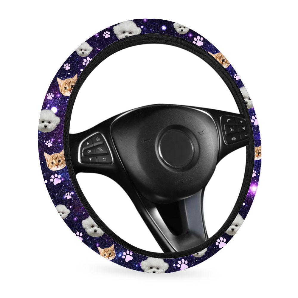 Custom Galaxy Dog Cat Photo Car Steering Wheel Cover, Pet Lover Gift JonxiFon