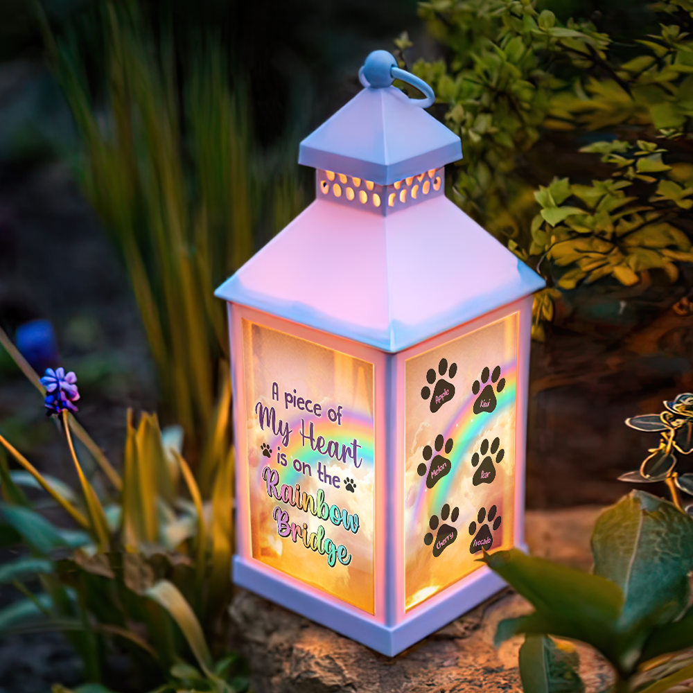 Personalized Dog Cat Memorial Rainbow Bridge Lantern, Sympathy Gift For Pet Lovers FC