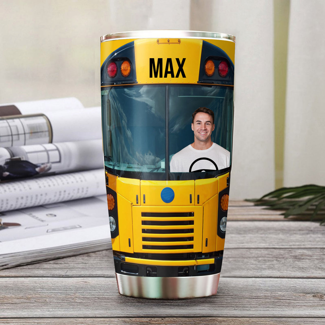 Custom Photo Bus Driver Tumbler, Gift For Bus Driver AA