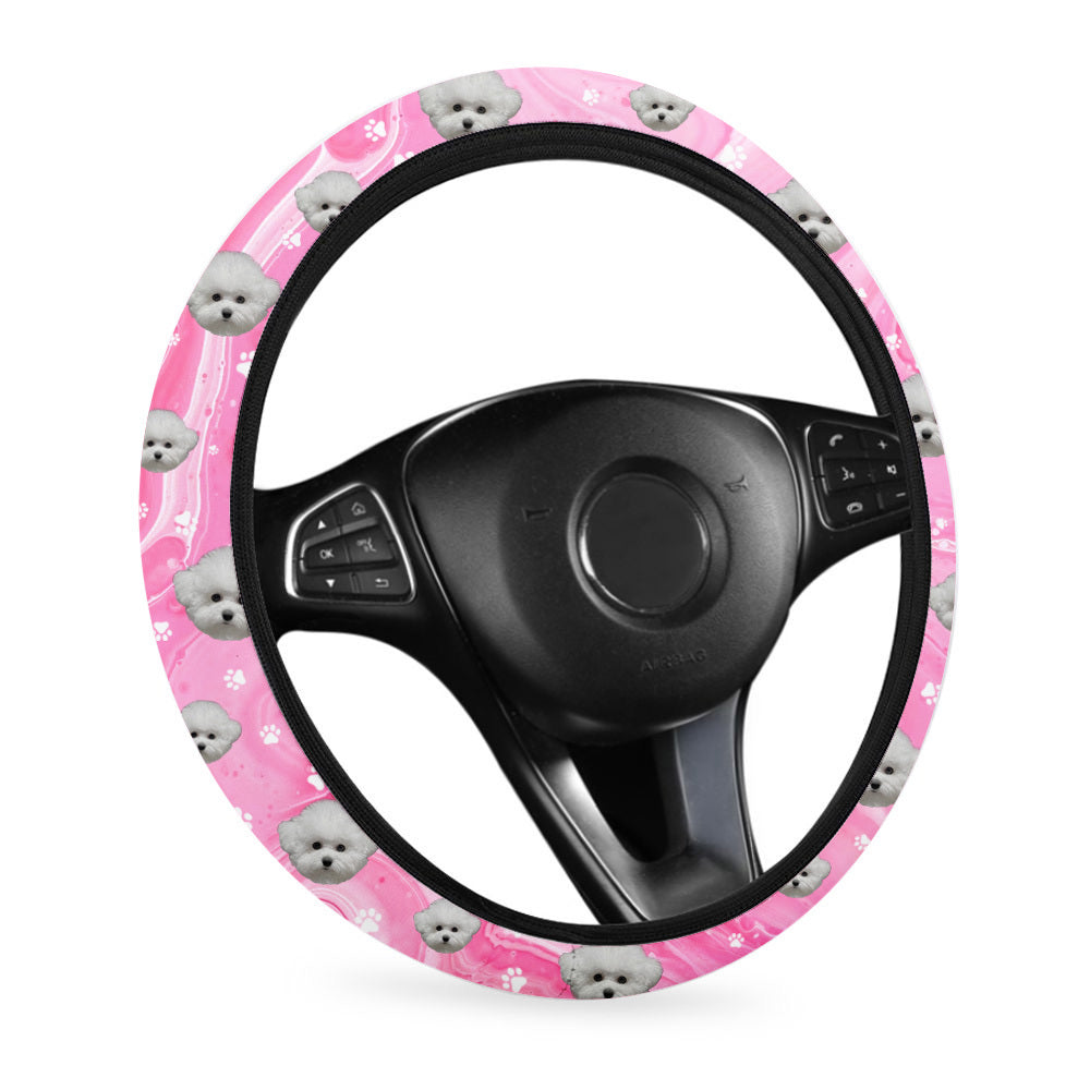 Custom Sparkling Marble Dog Cat Photo Car Steering Wheel Cover, Pet Lover Gift FC
