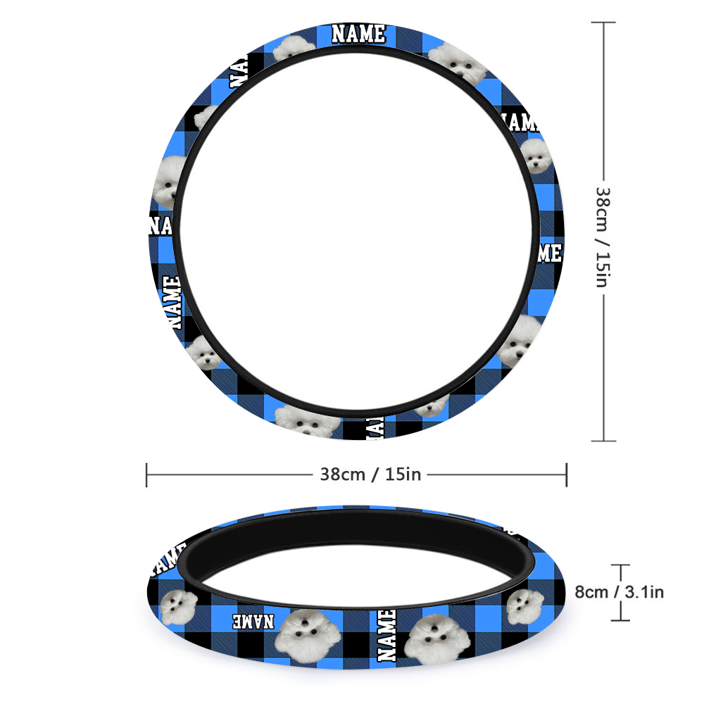 Custom Dog Mom Dog Dad Photo Car Steering Wheel Cover, Pet Lover Gift JonxiFon