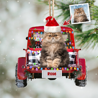 Thumbnail for Upload Photo Dog Cat Christmas Red Truck Printed Acrylic Ornament, Customized Holiday Ornament AE