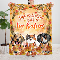 Thumbnail for Life Is Better With Fur Babies Fall Fleece Blanket, Autumn Blanket, Gift For Family AB