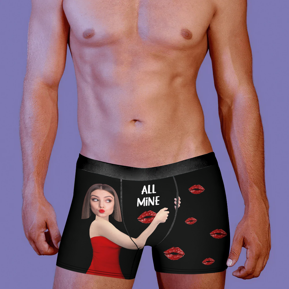 Custom All Mine Face Photo Men's Boxer Briefs, Gift For Him AI