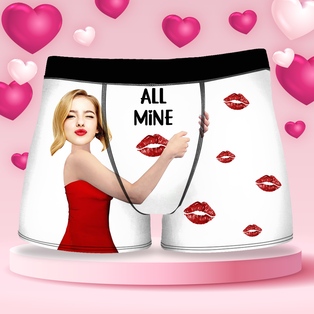 Custom All Mine Face Photo Men's Boxer Briefs, Gift For Him AI
