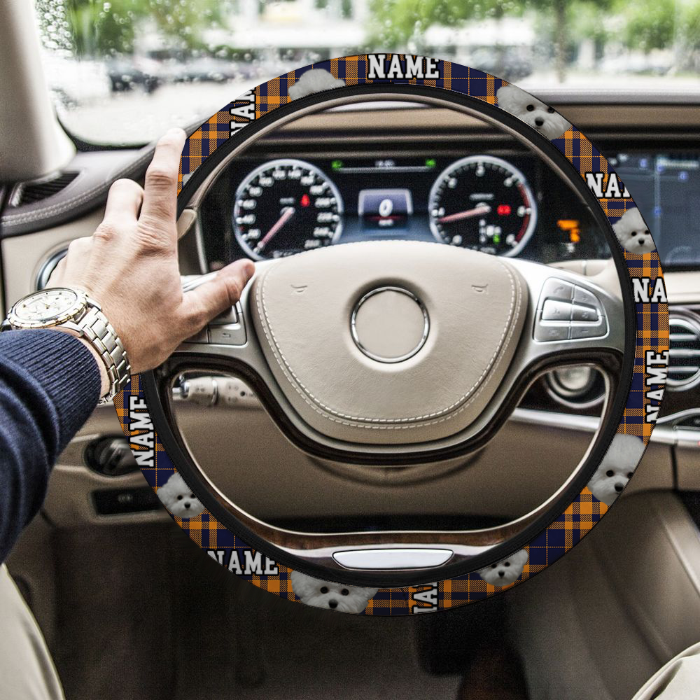 Custom Dog Mom Dog Dad Photo Car Steering Wheel Cover, Pet Lover Gift JonxiFon