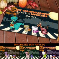Thumbnail for Personalized Grandma And Kids Dinosaur Halloween Doormat AB