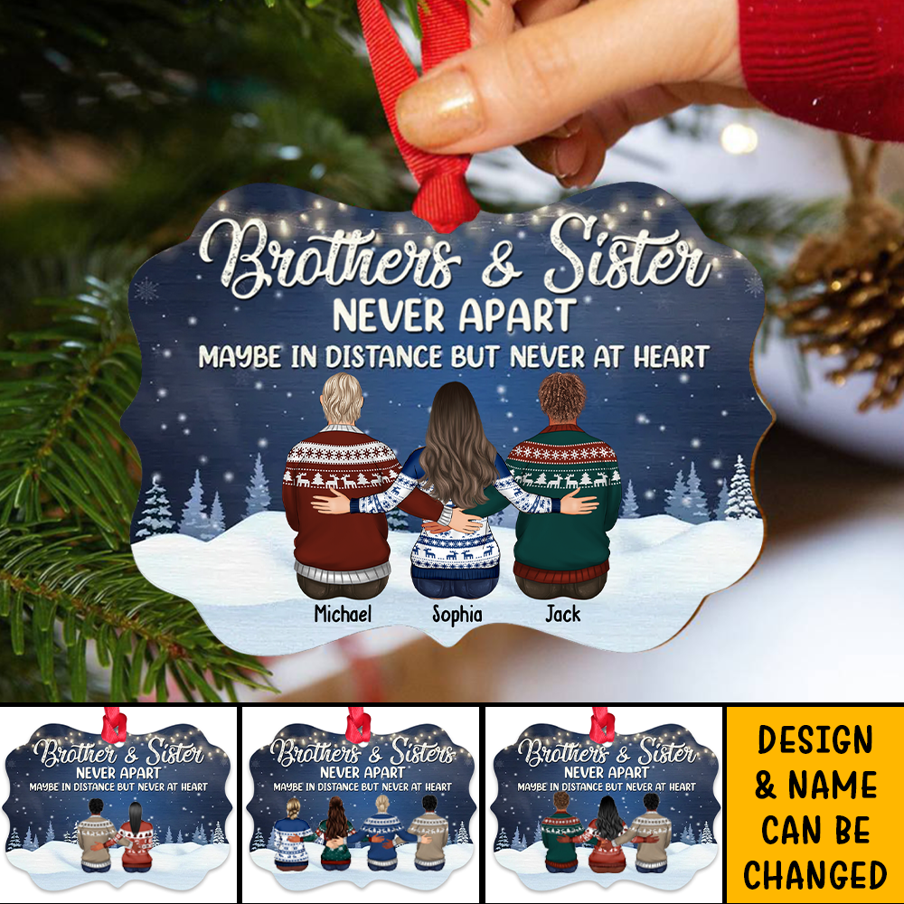Personalized Brothers & Sisters Never Apart Benelux Shaped Wood Christmas Ornament AE