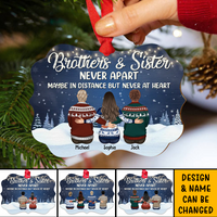 Thumbnail for Personalized Brothers & Sisters Never Apart Benelux Shaped Wood Christmas Ornament AE
