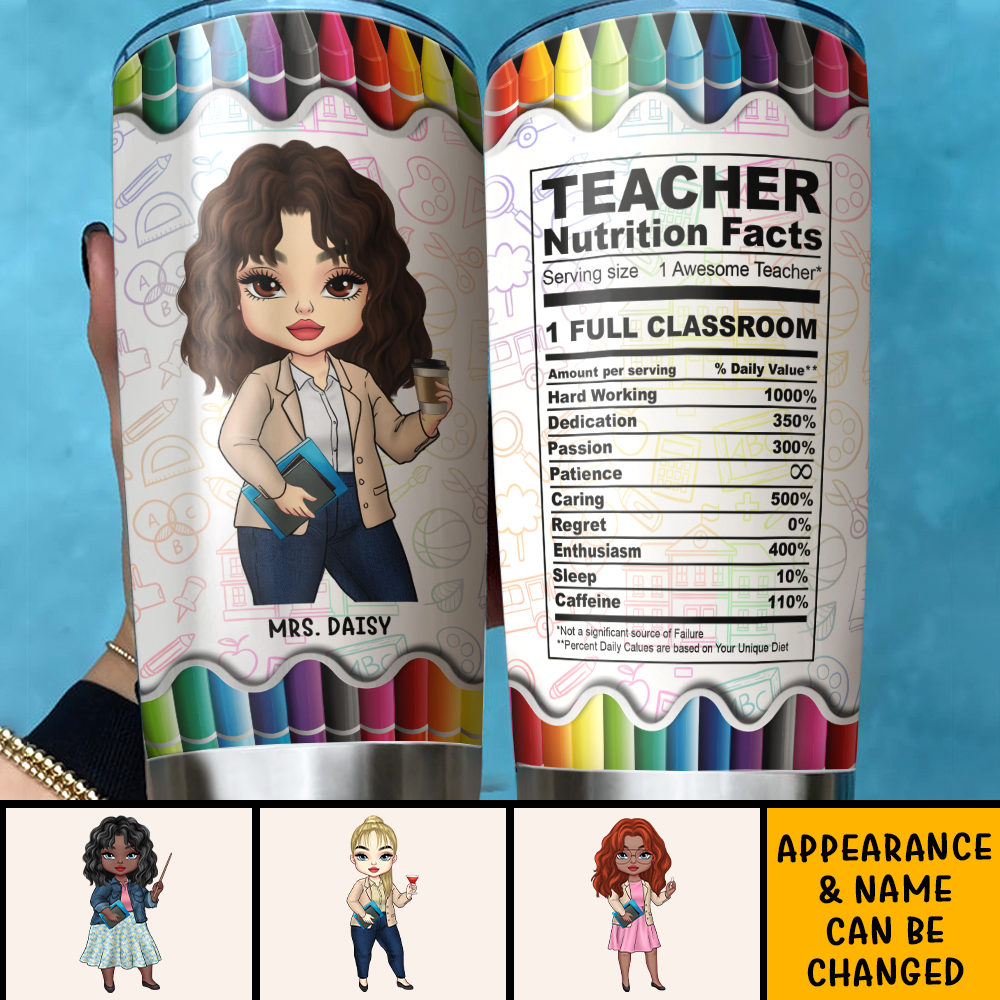 Teacher Nutrion Fact Custom Tumbler, DIY Gift For Back To School Day AA