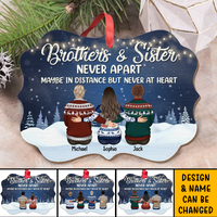 Thumbnail for Personalized Brothers & Sisters Never Apart Benelux Shaped Wood Christmas Ornament AE
