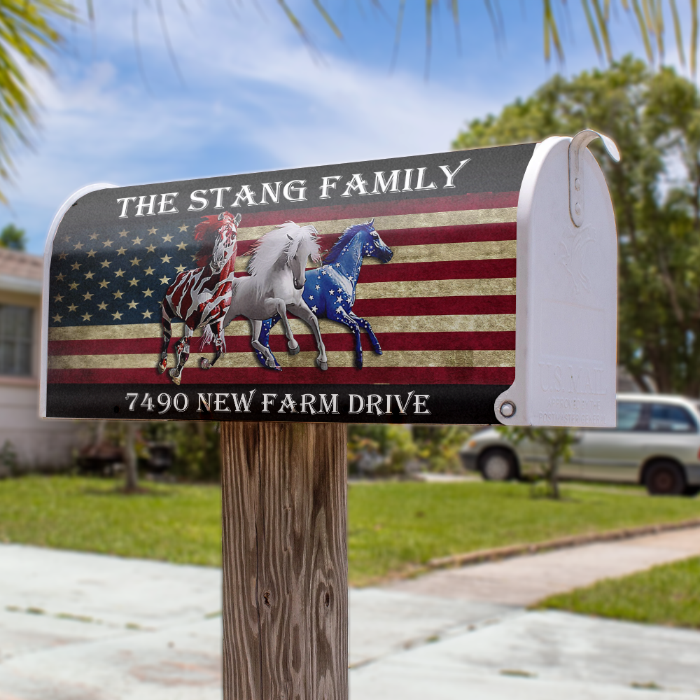 Horse America Flag Magnetic Mailbox Cover AF