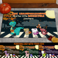 Thumbnail for Personalized Grandma And Kids Dinosaur Halloween Doormat AB