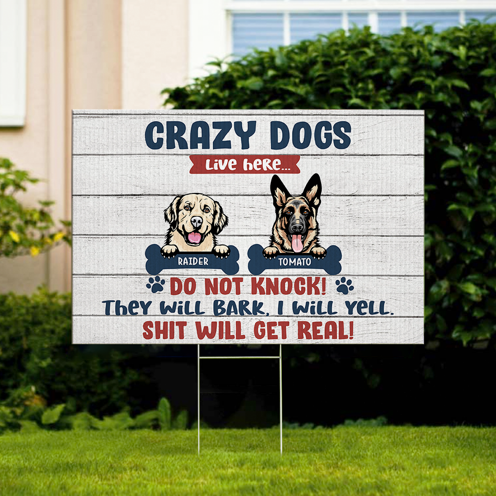 Crazy dogs Live Here Personalized Lawn Sign With Stake For Dog Lovers AN