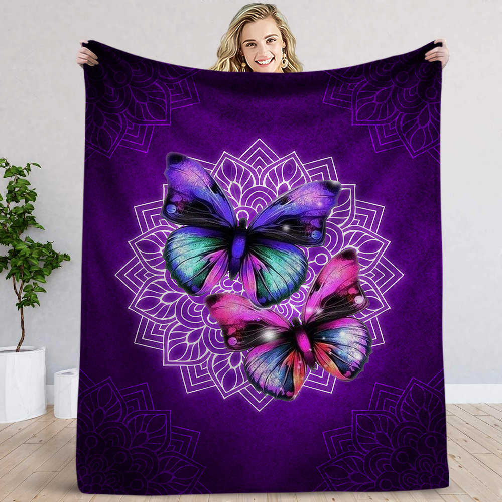 Purple Mandala Butterfly Blanket - Butterfly Lovers Gift, Animal Lover Gift AB